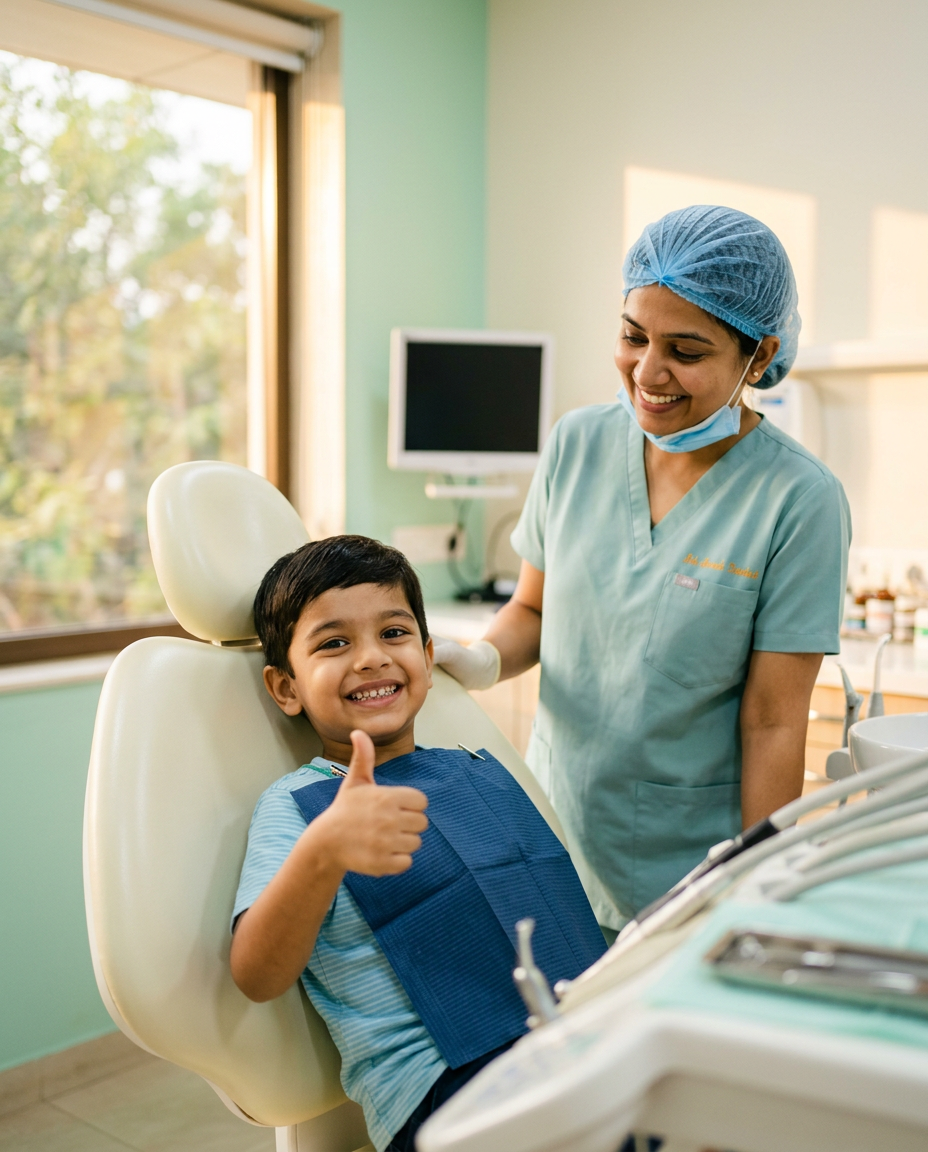 Happy child at the dentist
